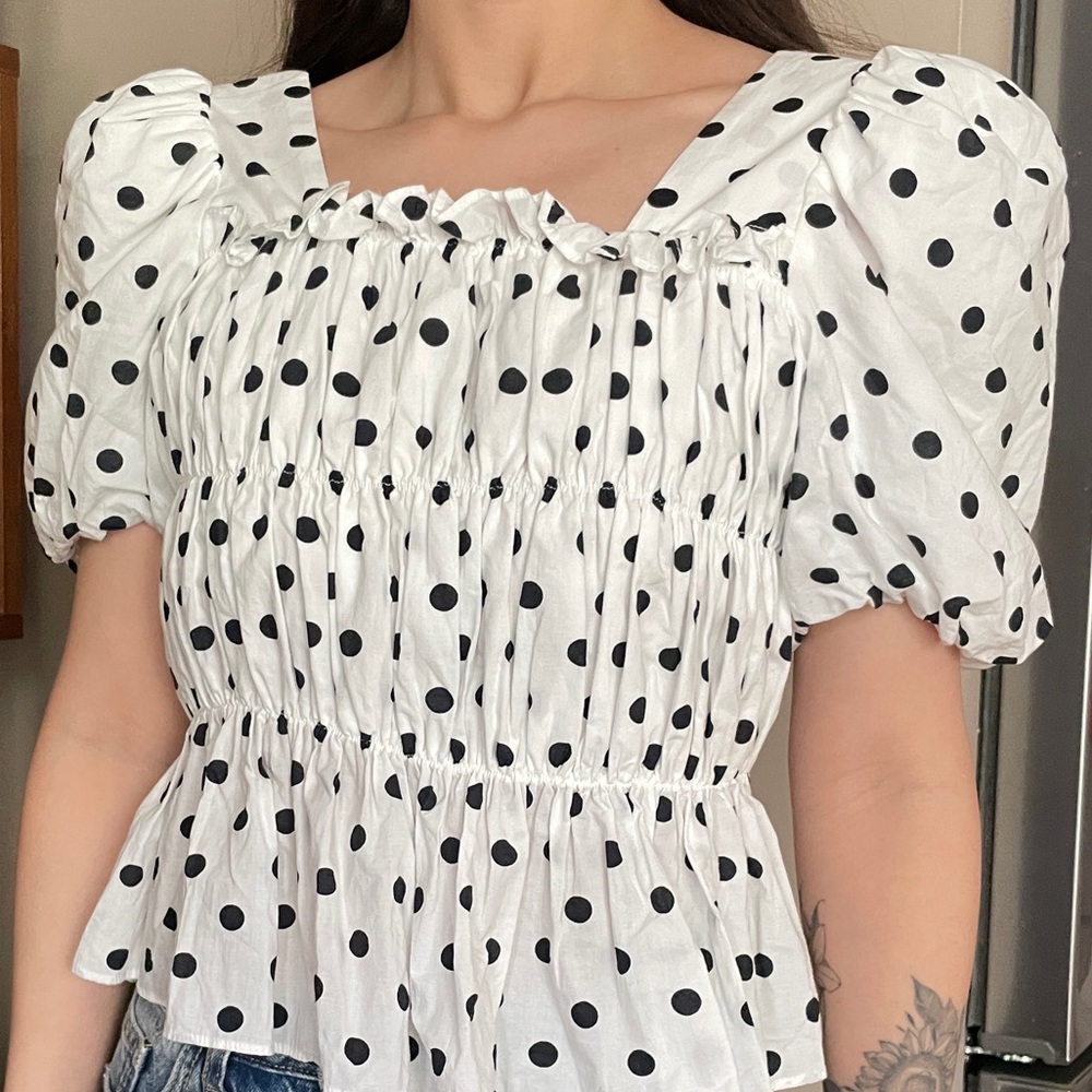 90s style GUESS Polka Dot Puff Sleeve Top made in Korea
